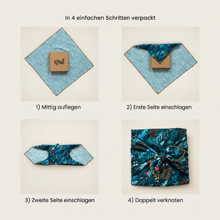 Furoshiki falten in vier Schritten vom Auflegen bis zum Knoten